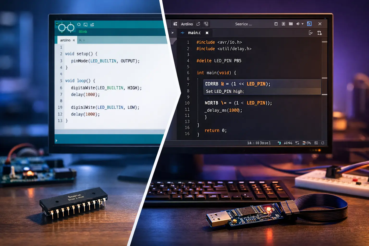 صورة الغلاف: شاشة حاسب تظهر VS Code و Arduino IDE